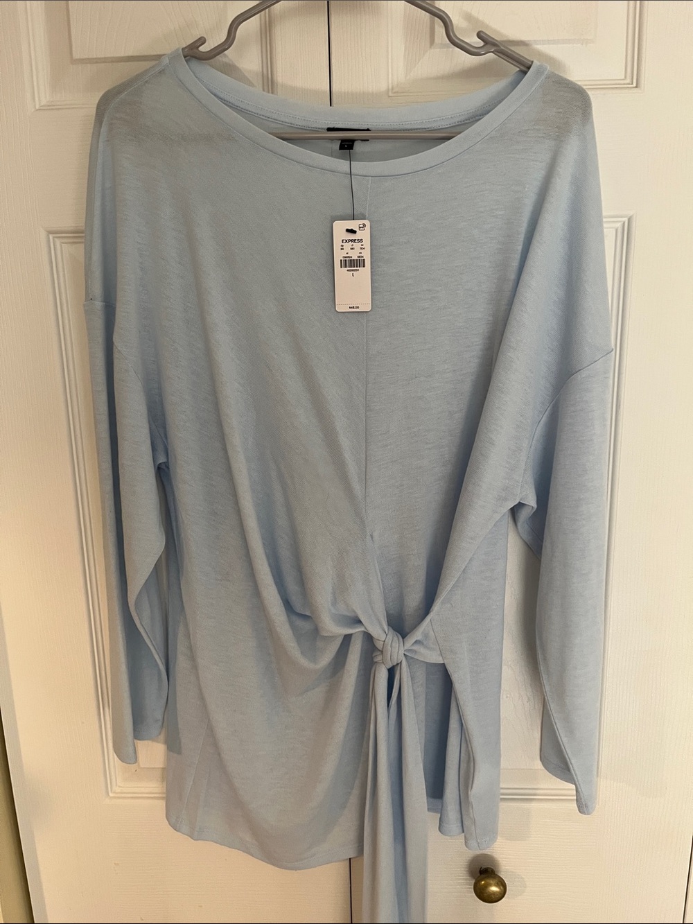 Express Pale Blue Long-Sleeve Tie-Front Top